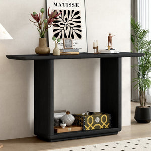 English Elm Mirod Acacia Veneer Console Table with U-base and Curved Edges for Entryway N760P237958B