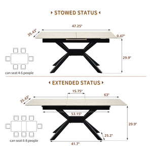 English Elm Modern Extendable Sintered Stone Dining Table with Auto-Lift, Scratchproof Waterproof Top & Black Metal Base W3493S00005
