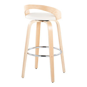 English Elm Grotto 30" Contemporary Fixed-Height Barstool Set Of 2 - Swivel White Faux Leather & Natural Wood B202S00597