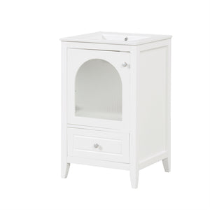 English Elm 20" Modern Bathroom Vanity With Sink, Soft-Close Glass Door, Drawer, Stylish Compact Design N725P185457K