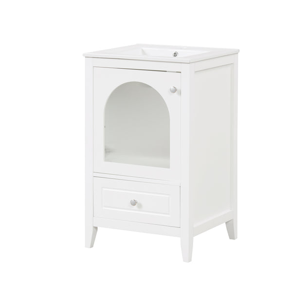 English Elm 20" Modern Bathroom Vanity With Sink, Soft-Close Glass Door, Drawer, Stylish Compact Design N725P185457K