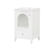 English Elm 20" Bathroom Vanity With Sink, Bathroom Cabinet With Soft Closing Glass Door, A Drawer, White