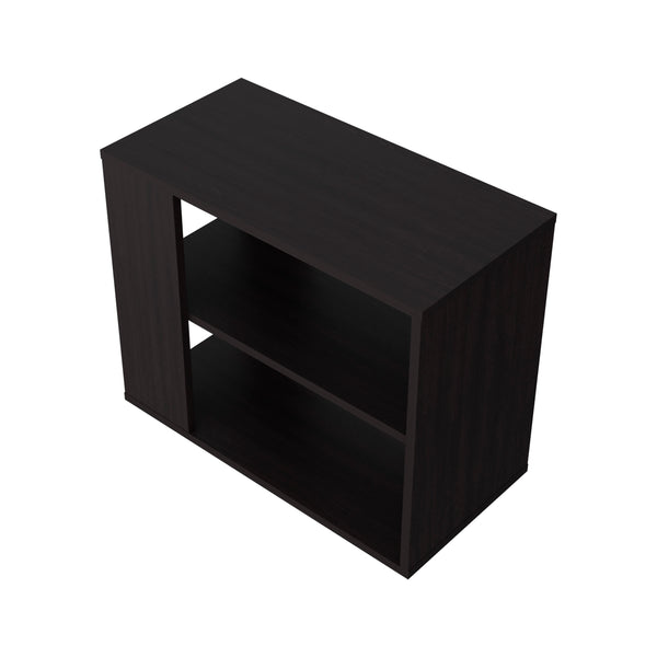 English Elm Rio Verde modern melamine side table with open shelf storage, compact accent piece for small spaces Wenge 29.1 L x 16.9 W x 4.3 H B128P263720