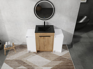 English Elm 48 Inch Freestanding Bathroom Vanity With Black Ceramic Sink & Soft-Close Storage Cabinets - Modern Elegance W999S00315