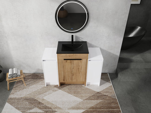 English Elm 48 Inch Freestanding Bathroom Vanity With Black Ceramic Sink & Soft-Close Storage Cabinets - Modern Elegance W999S00315