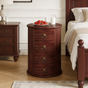 English Elm Wood Round Nightstand Four Drawer Solid Mid Century Modern Bedside Storage Table T3971P451421