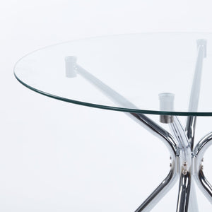 English Elm Dining Table With Tempered Glass Top & Chrome Legs – Modern Space-Saving Design For Stylish Homes W234P351122