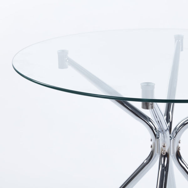 English Elm Dining Table With Tempered Glass Top & Chrome Legs – Modern Space-Saving Design For Stylish Homes W234P351122