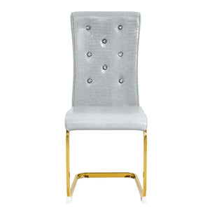 English Elm Luxury Pu Upholstered Dining Chair Set of 4 with Channel Stitching and Metal Legs Gray W1512P491867