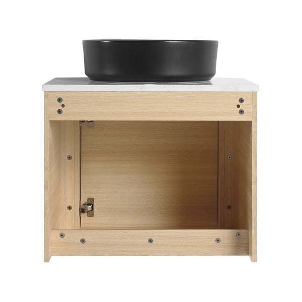 English Elm 24'' Wall-Mounted Bathroom Vanity With Stylish Ceramic Sink, Soft-Close Door & Durable Plywood Design W999S00458
