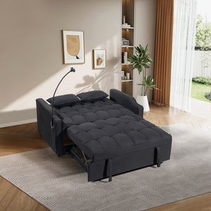 English Elm 1 Suede Futon Sofa Bed with Usb Port Swivel Phone Stand and Adjustable Backrest W3739P445773