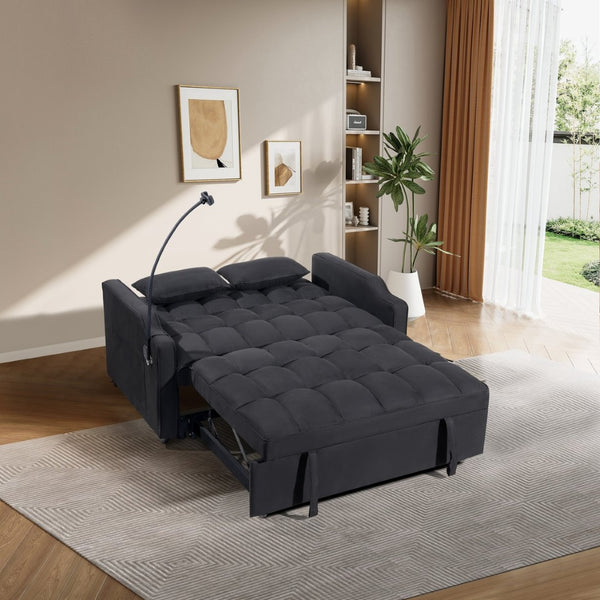 English Elm 1 Suede Futon Sofa Bed with Usb Port Swivel Phone Stand and Adjustable Backrest W3739P445773