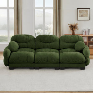 English Elm Pleated Chenille Three Seater Modular Sofa with Ergonomic Foam and Curved Armrests Green W5656S00049