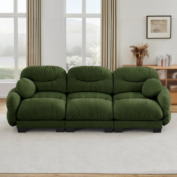 English Elm Pleated Chenille Three Seater Modular Sofa with Ergonomic Foam and Curved Armrests Green W5656S00049