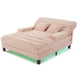 English Elm Modern Chaise Lounge Sofa with Adjustable 6-Position Backrest and App-Controlled RGB LED Lighting, Plush Chenille Upholstery Pink N719P330968P