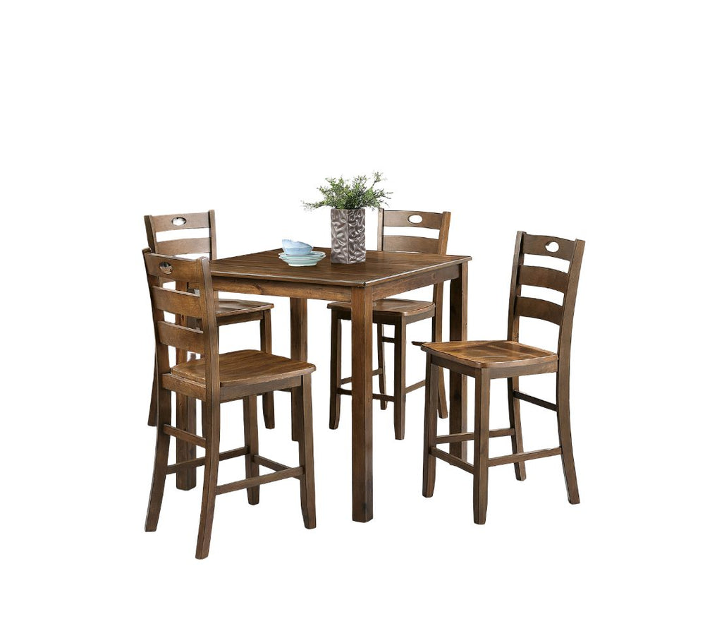 English Elm Walnut 5pc Counter Height Dining Set with Square Table & 4 Slat-Back Chairs, Transitional Style, Easy Assembly B2741P381504