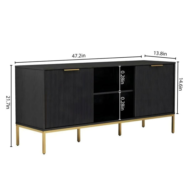 English Elm Modern Wave Door Media Console with Gold Legs Soft Close Hinges and Open Shelf W3151P407896