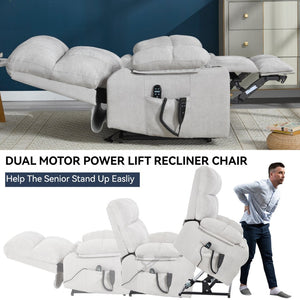 English Elm Dual Motor Power Lift Recliner with Massage Heat and Leatherair Upholstery for Living Room Beige W3224P295282