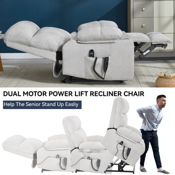 English Elm Dual Motor Power Lift Recliner with Massage Heat and Leatherair Upholstery for Living Room Beige W3224P295282