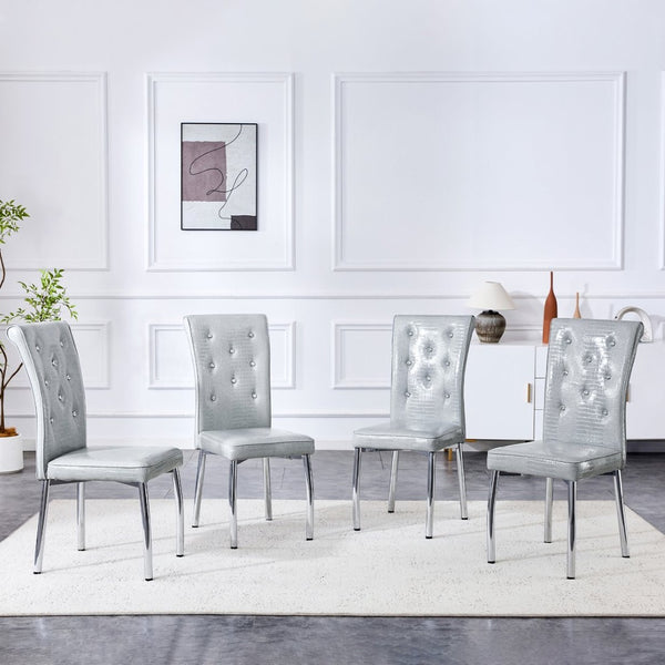English Elm A Set of 2 Crystal Button Faux Leather Dining Chairs with Embossed Croc Texture W3226P340254