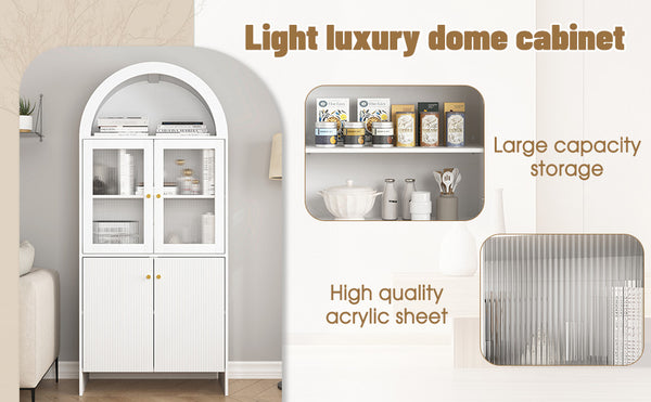 English Elm Modern MDF Dome Cabinet with LED Lotus Lamp, White Snack Storage, Space-Saving Eco Design, Chic Decor (96) W3226P279090