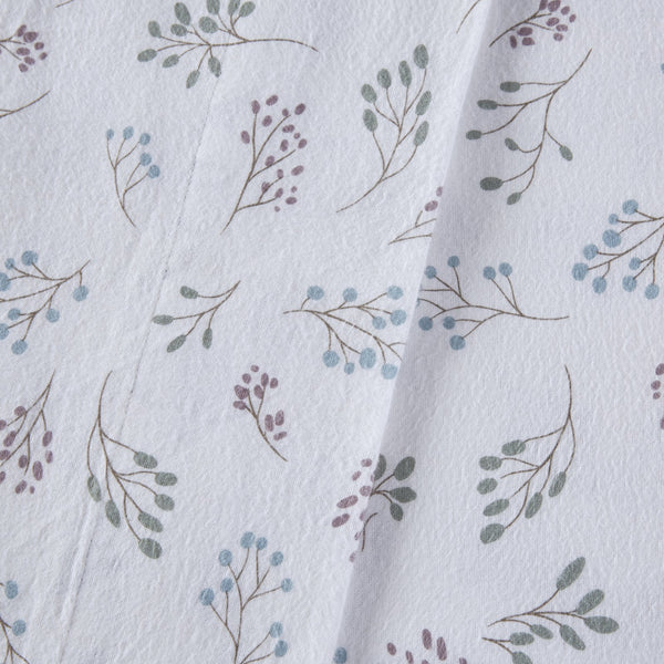 English Elm 4 Pieces Cal King 100% Cotton Flannel Sheet Set - Cozy White Botanical Print For Year-Round Comfort B035P381337