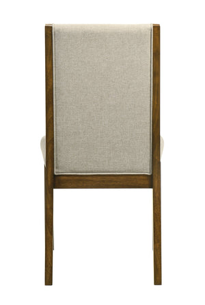 English Elm 7pc Handcrafted Feel Rectangular Dining Set with Tufted Neutral Upholstery and Mixed Wood Tones B2741S00517