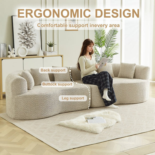 English Elm Curved Chenille Sectional Sofa Deep Seat Cloud Cushions Four Seater Modern Living Room Light Khaki W3505P456566