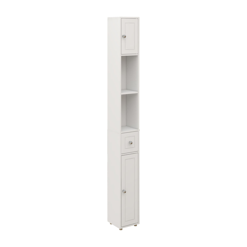 English Elm Tall Slim Bathroom Storage Cabinet 71" Freestanding White Organizer with Drawer, Doors & 4 Adjustable Shelves, UV Finish, Sturdy 50lb Load-Bearing (Assemble Required) W282P154459