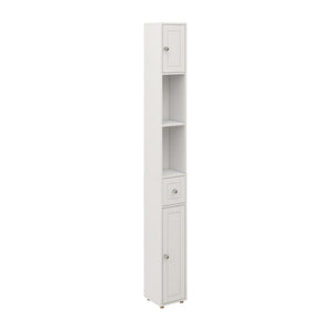 English Elm Tall Slim Bathroom Storage Cabinet 71" Freestanding White Organizer with Drawer, Doors & 4 Adjustable Shelves, UV Finish, Sturdy 50lb Load-Bearing (Assemble Required) W282P154459