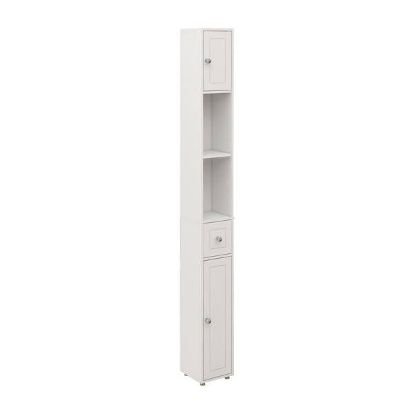 English Elm Tall Slim Bathroom Storage Cabinet 71" Freestanding White Organizer with Drawer, Doors & 4 Adjustable Shelves, UV Finish, Sturdy 50lb Load-Bearing (Assemble Required) W282P154459
