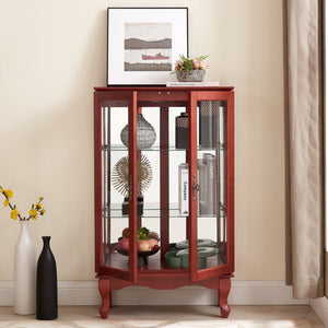 English Elm 2 Doors Curio Cabinet With Adjustable Shelves, Lighted Display & Mirrored Back For Home Or Office W2275P177196