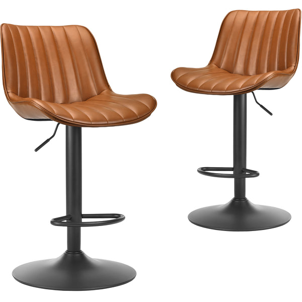 English Elm Bar Stools Set Of 2 – Stylish Swivel Adjustable Height Chairs With Back Support For Home Bars & Kitchens T3623P363387
