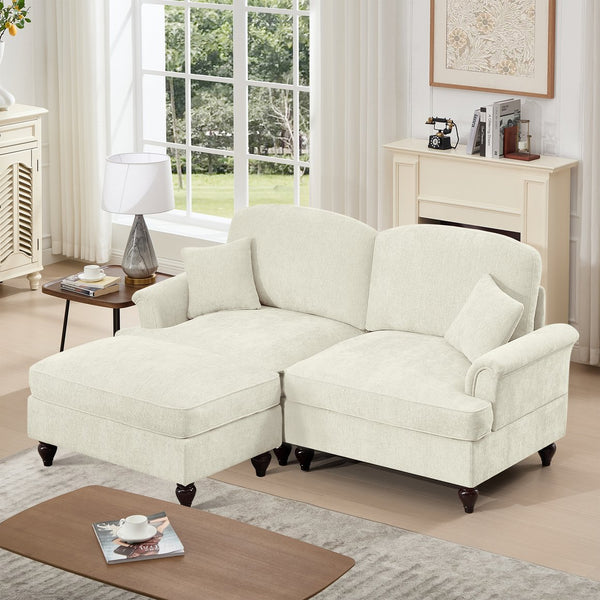 English Elm Elegant Mid Century Large Two-Seater Modular Sofa With Removable Skirts & Movable Ottoman - Beige W3041S00344