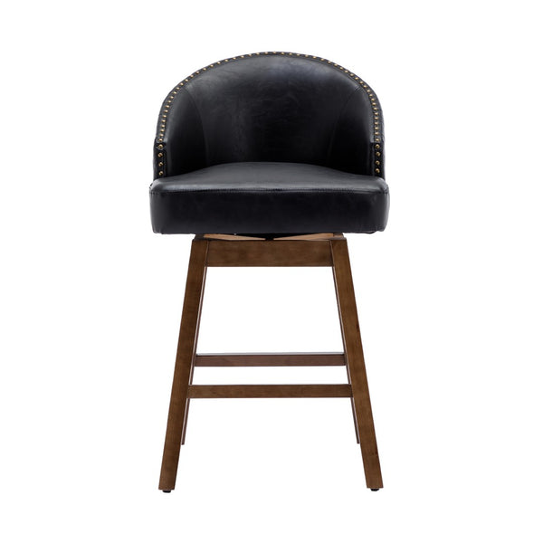 English Elm United We Win Quilted Microsuede Swivel Barstool with Wood Legs and Gold Rivet Trim Black W1568P361703