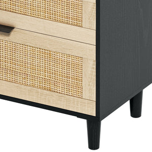 English Elm 59" Rattan Dresser with 6 Spacious Drawers, Stylish Woven Texture, Metal Handles & Wood Legs for Bedroom Black W757P209512