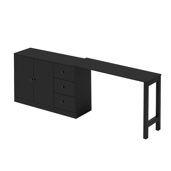 English Elm U_style Extendable Wooden Sideboard with 3 Drawers and 2 Doors for Entryway Living Room N711P334768B