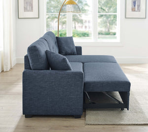 English Elm 76.5" Chenille Tufted Sectional Sleeper Sofa with Reversible Chaise and Hidden Storage Dark Blue B2748S00003