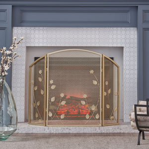 English Elm Christopher Knight Home® - FIRE Screen Gold Iron Fireplace Shield with Decorative 35.25x26.75 Inch Durable Heat-Resistant Guard 65186.00GLD