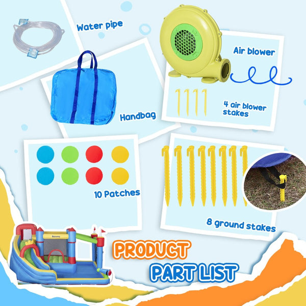 English Elm Outsunny 6in1 Inflatable Kids Water Park with Slide Climbing Wall and Bounce Zone W2225P217315