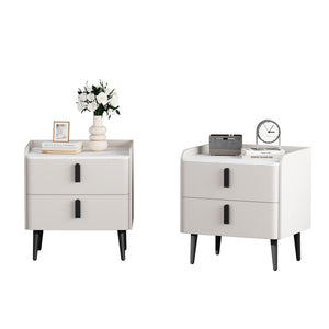 English Elm Nightstands with Marble-Pattern Top and Raised Guard, 2-Drawer Modern Bedside Tables for Storage Elegance White 23.4 L x 18.5 W x 9.06 H N733S332142K