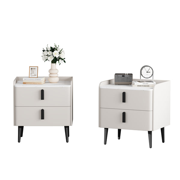 English Elm Nightstands with Marble-Pattern Top and Raised Guard, 2-Drawer Modern Bedside Tables for Storage Elegance White 23.4 L x 18.5 W x 9.06 H N733S332142K