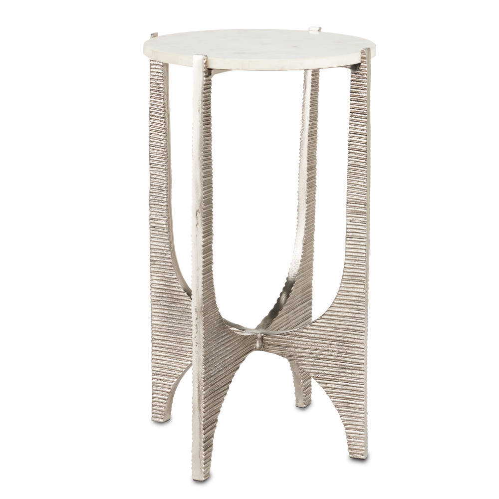 Micha Marble Accent Table - Exquisite Antique Nickel Finish with Unique Textured Design & Character