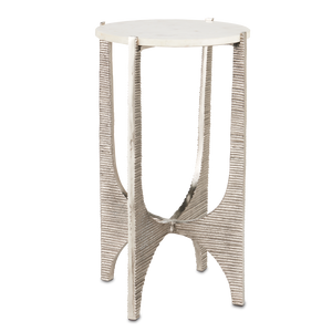 Micha Marble Accent Table - Exquisite Antique Nickel Finish with Unique Textured Design & Character