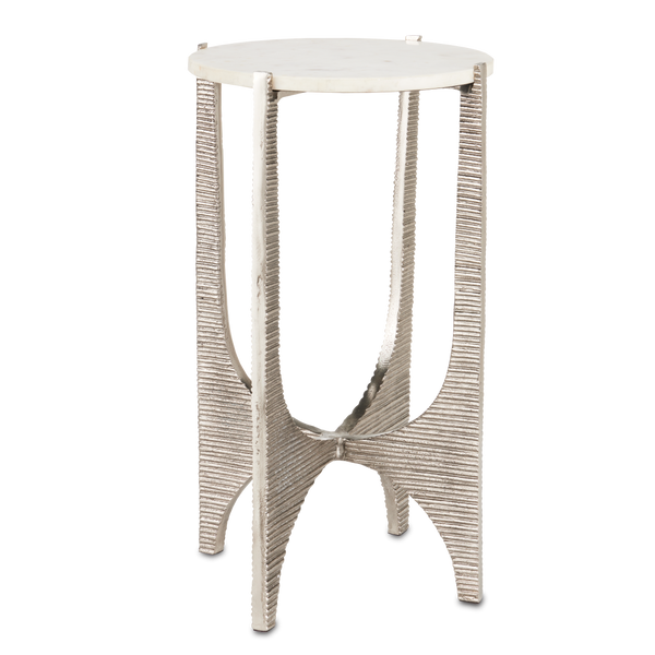 Micha Marble Accent Table - Exquisite Antique Nickel Finish with Unique Textured Design & Character