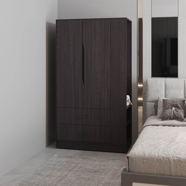 English Elm Armoire with Built-In Mirror and Ample Storage — 4 Doors, 2 Drawers, 4 Shelves, Eco-Friendly Finish Black 75.98 L x 24.02 W x 4.72 H B097S00218