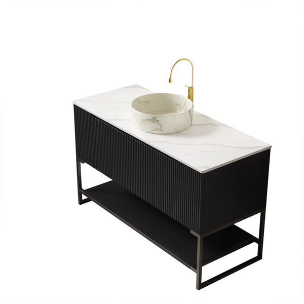 English Elm Tulio Freestanding 48 Inch Bathroom Vanity Sintered Stone Top with Open Shelf Storage W2615S00217