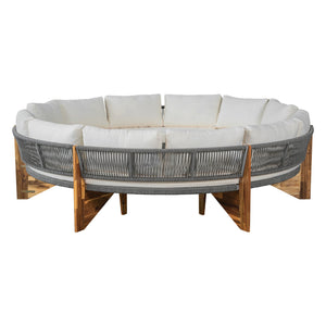 English Elm U_STYLE 6-Person Outdoor Seating Group with Acacia Coffee Table, Cushions, High-Density Foam Comfort Beige WY000428AAA