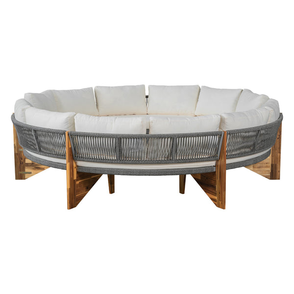 English Elm U_STYLE 6-Person Outdoor Seating Group with Acacia Coffee Table, Cushions, High-Density Foam Comfort Beige WY000428AAA