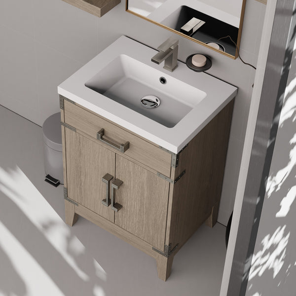 English Elm Grey Oak Single Bath Vanity - 24" Modern Design With Soft-Close Doors & Ample Storage Space B2731P259743